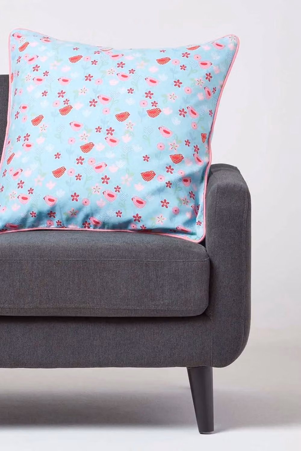 Homescapes Cotton Birds and Flowers Rectangular Cushion Cover in Blue – 2
