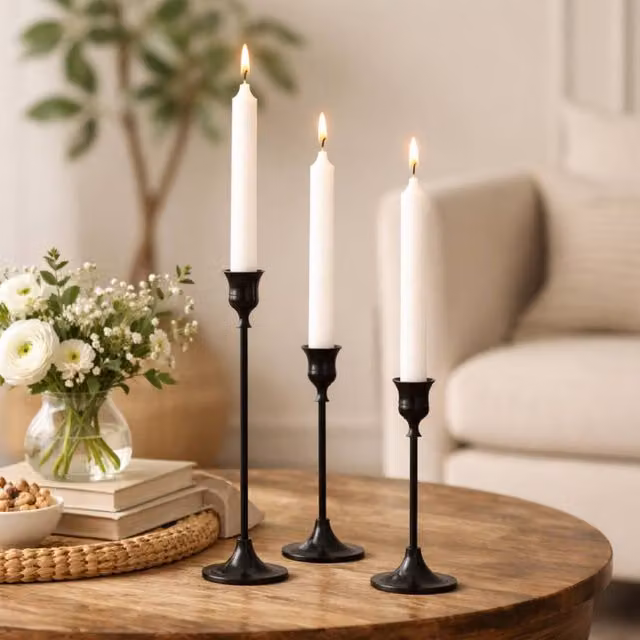 Marco Paul Set of 3 Modern Metal Taper Candle Holders in Black and White