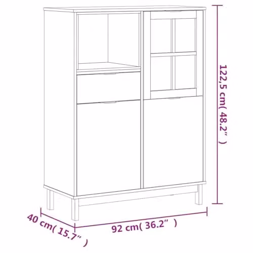 vidaXL FLAM Highboard in Brown Oak Solid Wood Pine with Glass Doors, W/D/H: 92 x 40 x 122.5 cm – 3