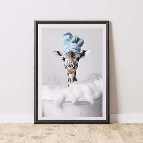 60 Second Makeover Giraffe Blue Towel Head Animal Print Paper Poster, A3