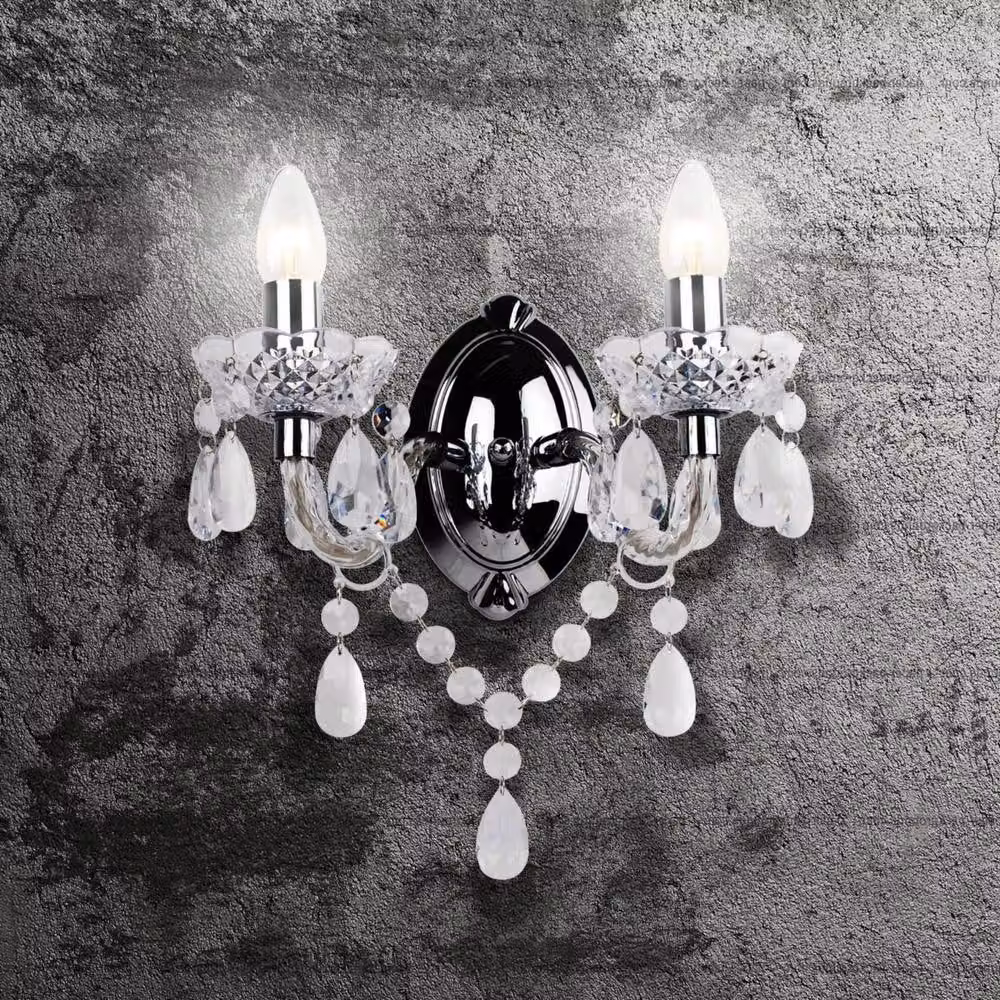 First Choice Lighting Marie Therese Style Twin Wall Light in Chrome and Transparent Acrylic – 2