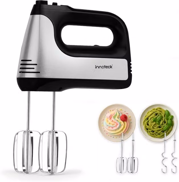 Innoteck 6 Speed Electric Hand Mixer with Beaters and Dough Hook, 400W, Silver