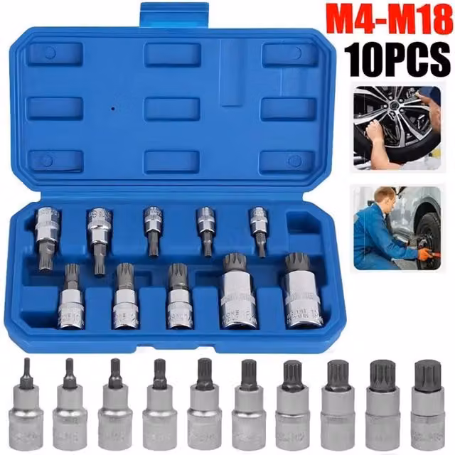 Kelvenix 10-Piece 1/2 inch Multi Spline Bit Socket Set in Silver – 1