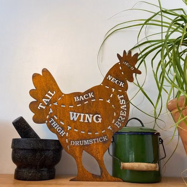 RW Norfolk Rusted Metal Chicken Wall Decoration in Brown