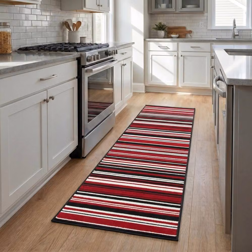 Bravich LTD Red Two Tone Striped Non Slip Hallway Runner Rug, W: 60 cm, L: 360 cm – 2