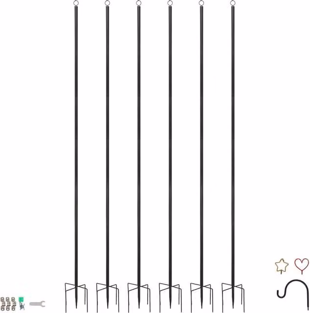Harbour Housewares Black Metal Outdoor Iron Festoon Wall Poles, Pack of 6, Height: 0.6-2.5 m