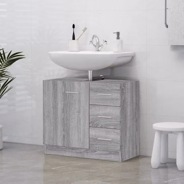 Berkfield Home Sink Cabinet in Grey Sonoma, W/D/H: 63 x 30 x 54 cm