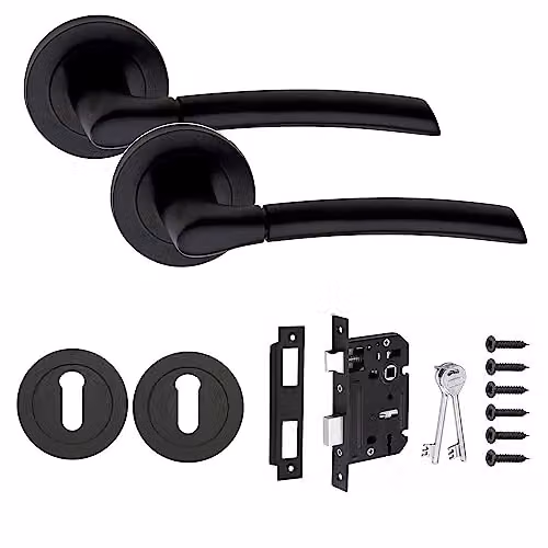 Golden Grace Indiana Door Handles with 64mm Mortise Lock Set, Matt Black – 1