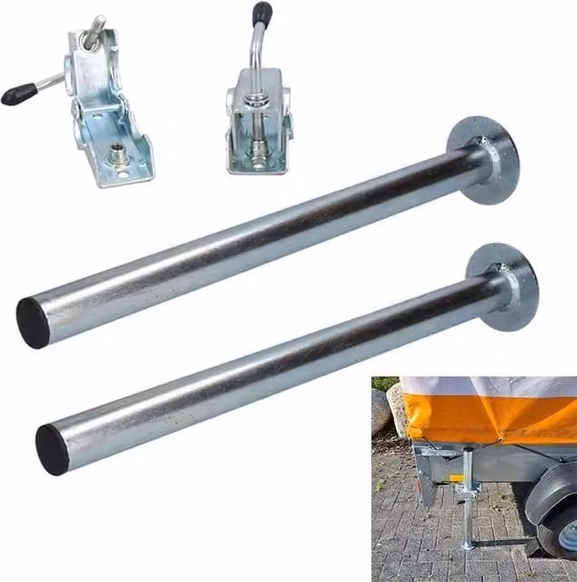 FLAVORA 2-Piece Steel Caravan Trailer Support Leg Stands, Metallic Silver, W: 520 mm, H: 10000 mm