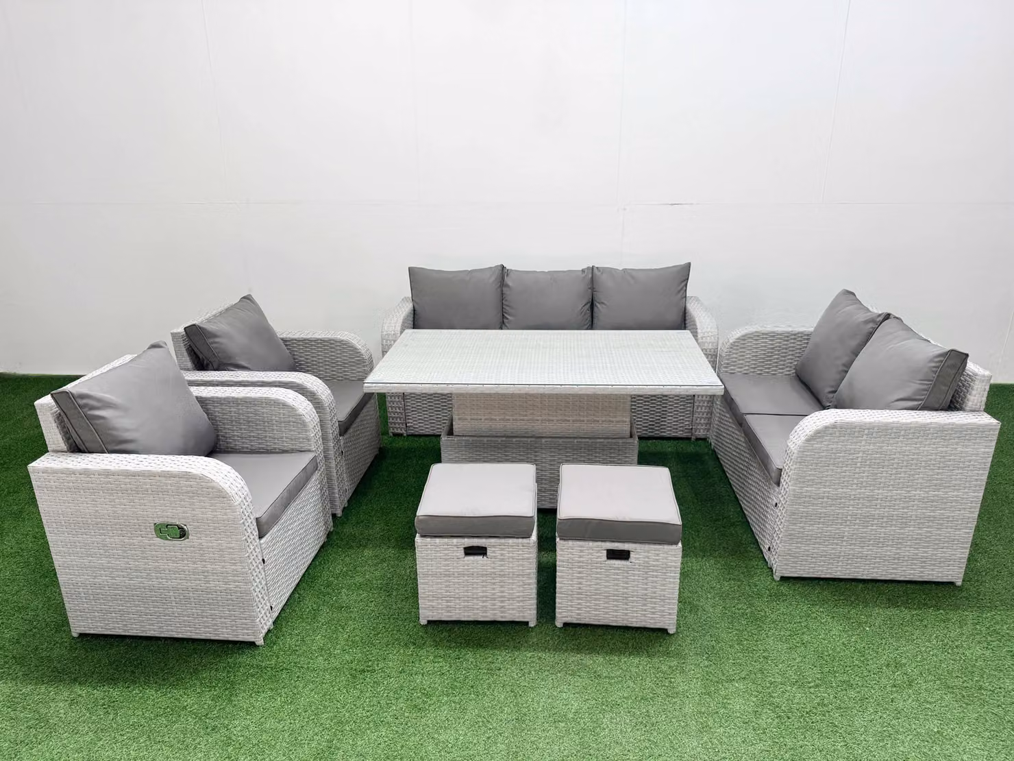 Fimous Grey PE Rattan Garden Furniture Set with Reclining Chairs, Double Love Seat and Adjustable Table – 2