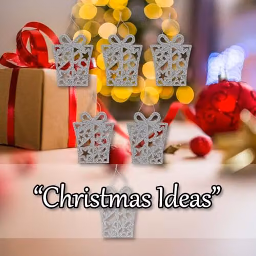 VFM e-Store Silver Glitter Hanging Present Christmas Tree Ornaments, Pack of 6, W/D/H: 17.4 x 8.0 x 1.3 cm – 5