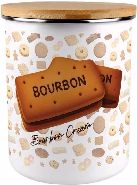 Purely Home Bourbon Biscuits Novelty Extra Large Metal Storage Canister in Multicolour and White