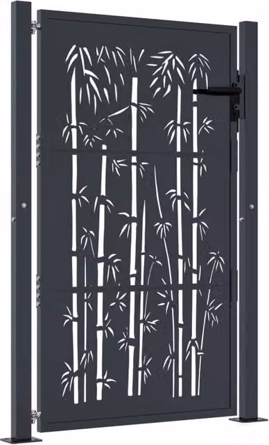 Berkfield Home Anthracite Steel Garden Gate with Bamboo Design W: 105 cm, H: 130 cm – 1