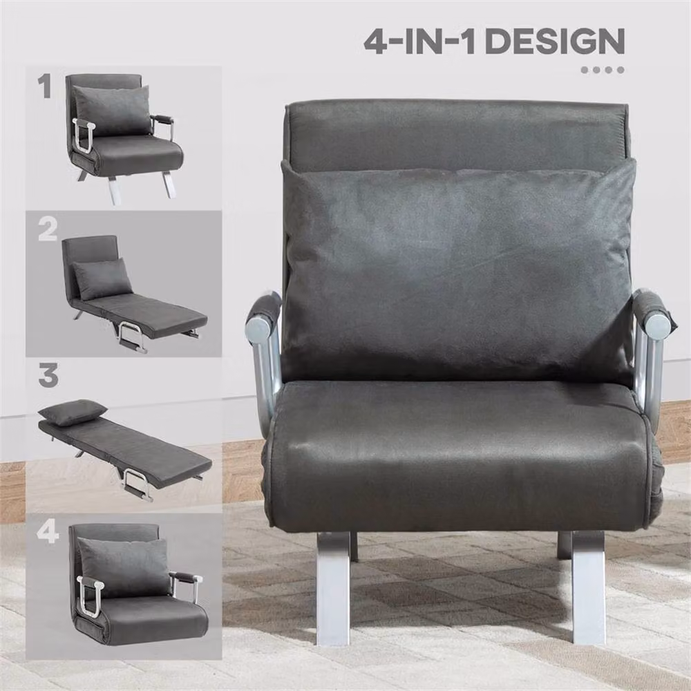 SPETLEK Grey Microfibre Single Chair Bed Armchair Sofa Bed with Armrests – 3