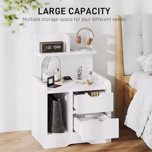 HOMCOM Modern Glossy White Bedside Table with 2 Drawers, W/D/H: 40 x 30 x 60 cm – 3
