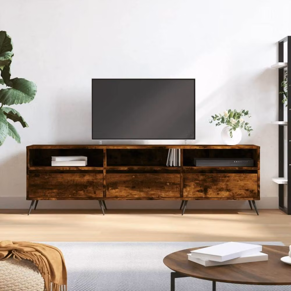 Berkfield Home Smoked Oak TV Cabinet in Brown, W/D/H: 150 x 30 x 44.5 cm – 2