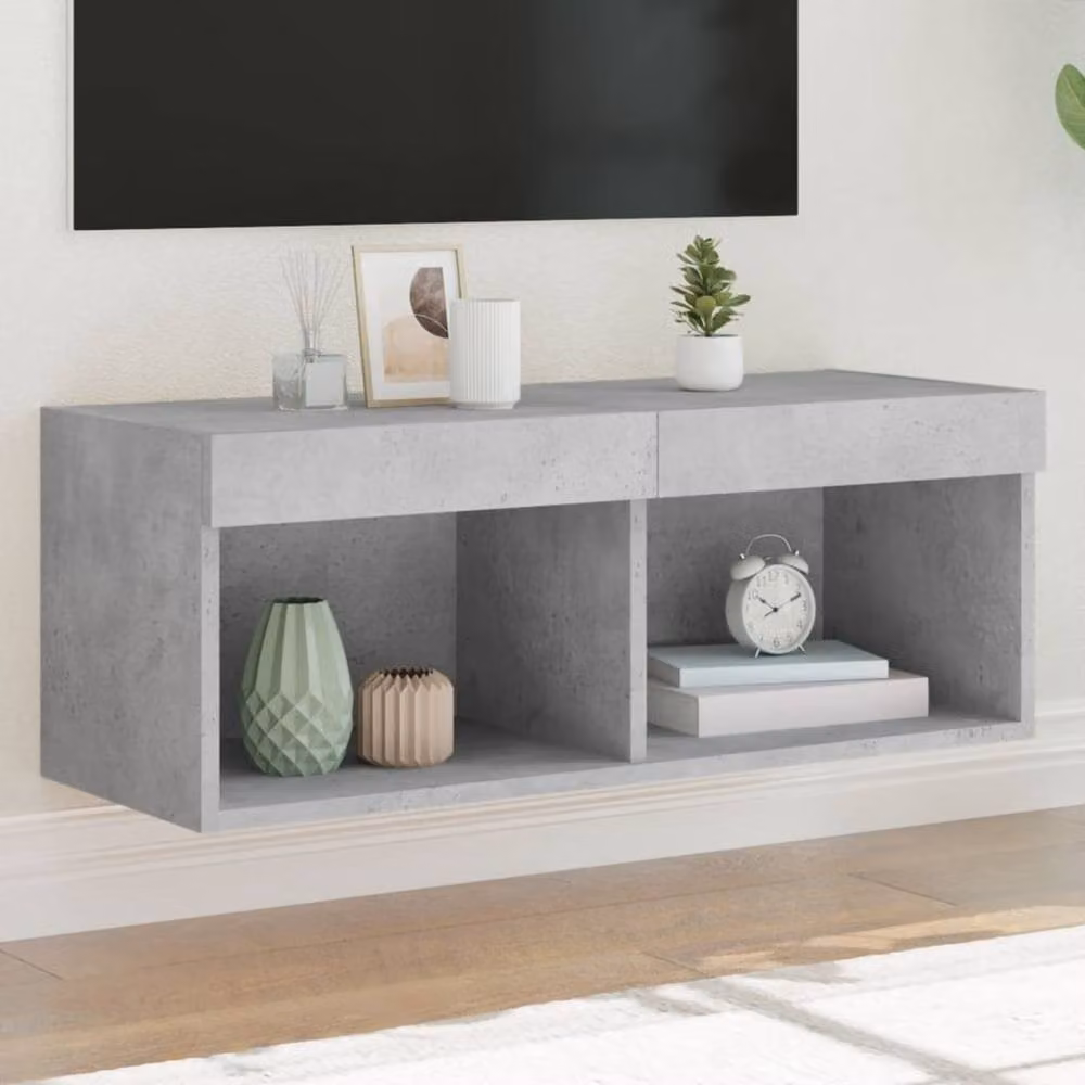 Berkfield Home Modern TV Cabinet with LED Lights in Concrete Grey, W/D/H: 80 x 30 x 30 cm – 2
