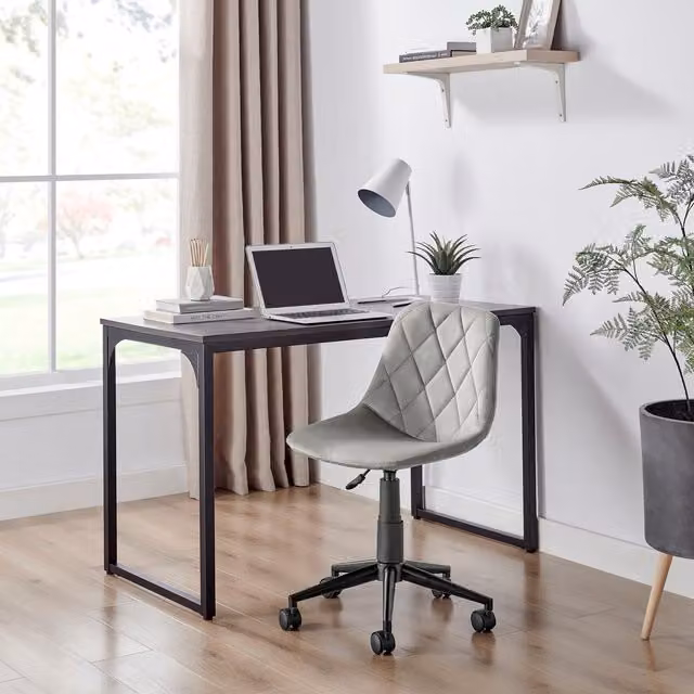 FurnitureboxUK Tessa Scandinavian Task Chair in Grey Velvet with Black Metal Legs