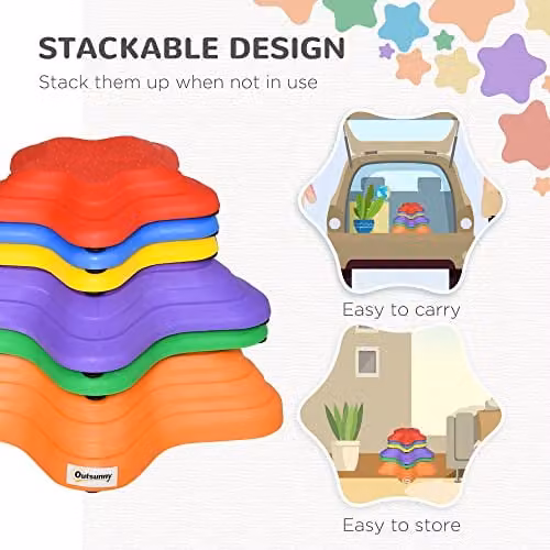 Outsunny 6-Piece Multicolour Plastic Balance Stepping Stones for Kids – 3