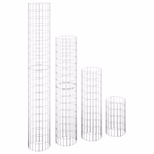 vidaXL Set of 4 Silver Galvanised Steel Circular Gabion Raised Beds Ø30 x H: 50/100/150/200 cm