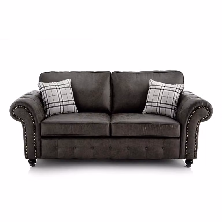Furnishings For Less UK Oakland 3 Piece Chesterfield Sofa Suite in Grey Synthetic Leather with 3 Seater, 2 Seater and Armchair