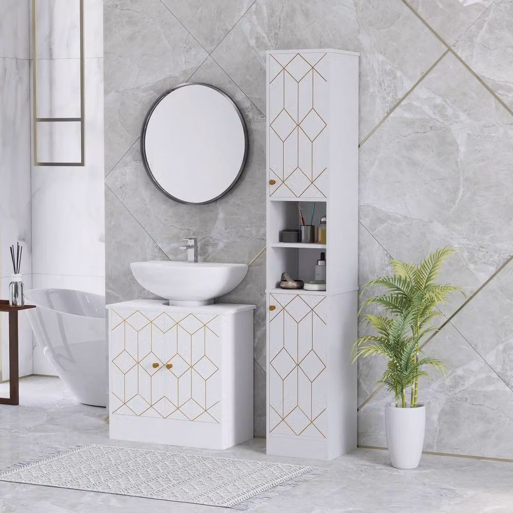 Wyld Haus Conosu Slim Freestanding White Bathroom Cabinet with Hinged Doors and Internal Shelves, H 170 x W 30 x D 30 cm – 3