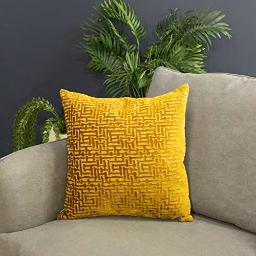 Paoletti Delphi Gold Velvet and Linen Square Cushion, W/D/H: 45 x 45 x 45 cm – 3