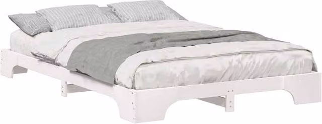Berkfield Home Stylish White Solid Pine Floor Bed Frame with Storage W: 140 cm, L: 220 cm