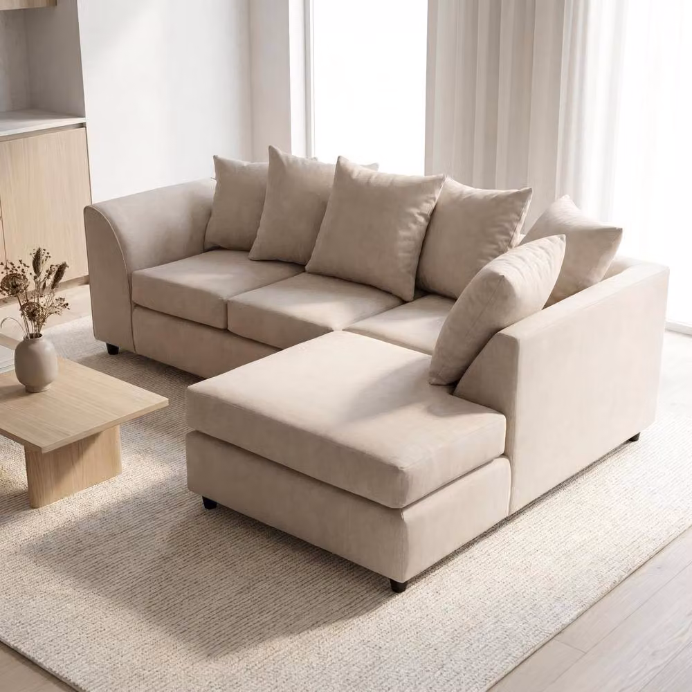 Abakus Direct Harriet Relaxed Linen Right Facing Corner Sofa with Chaise and Scatter Cushions in Beige – 3