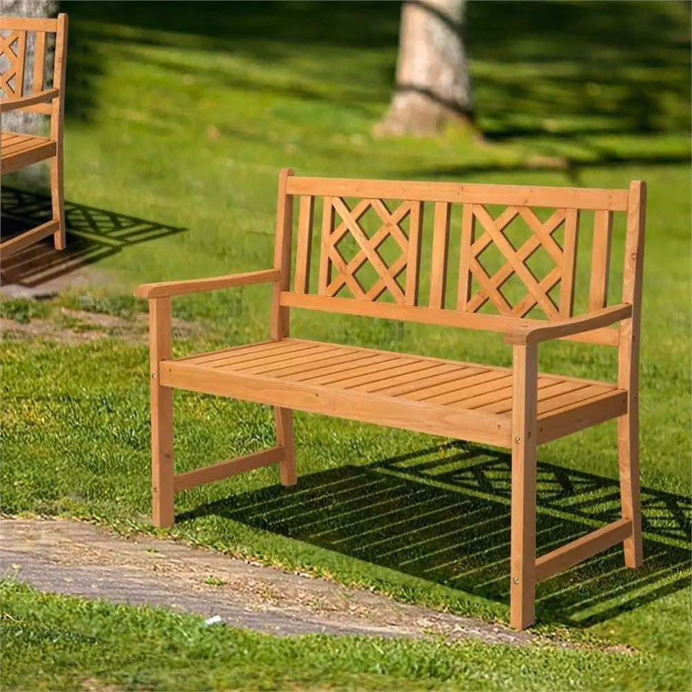 EONLION 2-Person Slatted Wood Garden Bench in Brown, Width: 100 cm – 4
