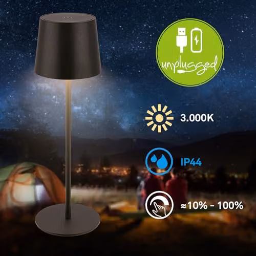 Briloner Black Rechargeable LED Table Lamp with Touch Control and Dimmable Warm White Light, H 33 cm x W 11 cm x D 11 cm – 2