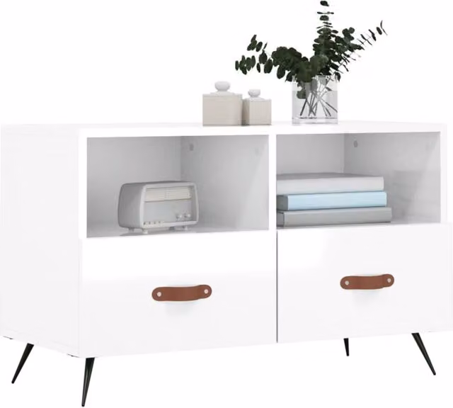 Berkfield Home High Gloss White TV Cabinet W: 80 cm, D: 36 cm, H: 50 cm