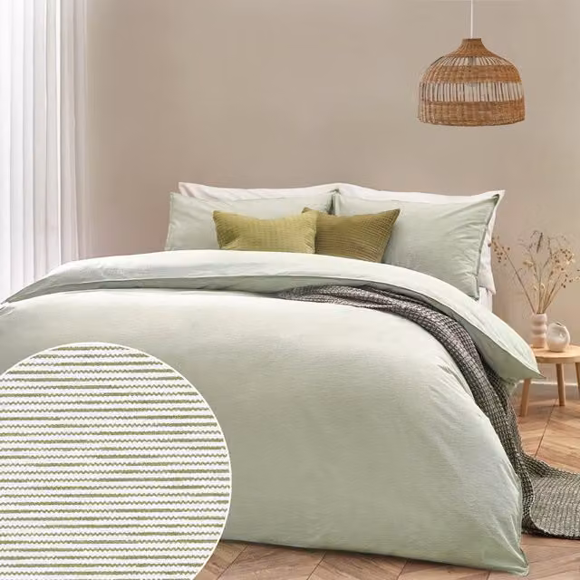 Make it a Home Striped Cotton Duvet Cover Set, Green, W/D/H: 90 x 190 cm