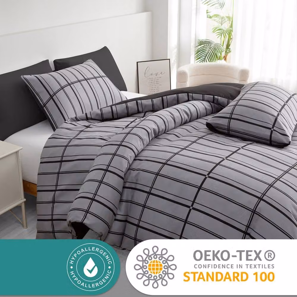 Grace Brushed Microfibre Duvet Cover Set in Grey, King Size (180 x 200 cm) – 4
