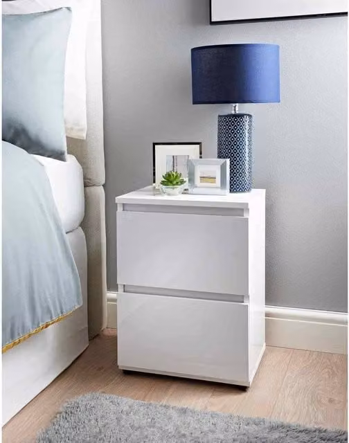 SPOT ON DEALZ White 2 Drawer Bedside Cabinet and Slim Chest of Drawers