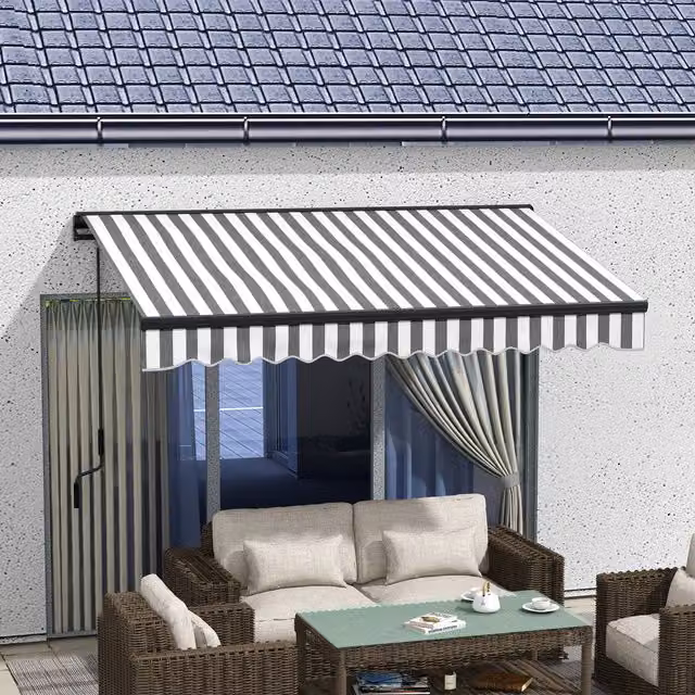 Outsunny Electric Retractable Wall-Mounted Awning with Aluminium Frame, Grey and White Striped, W: 300 cm x D: 200 cm