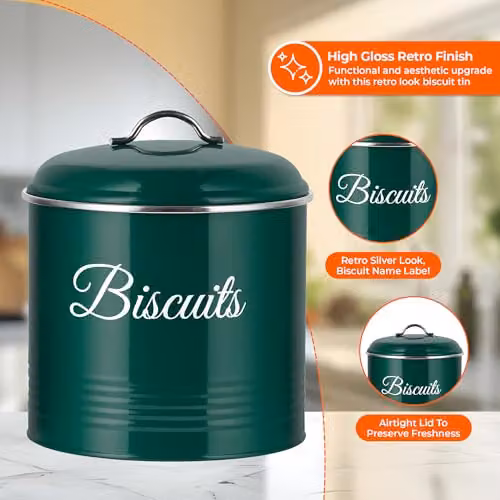 Innoteck Airtight Metal Biscuit Tin with Lid, 5.3 l Capacity, Green – 2