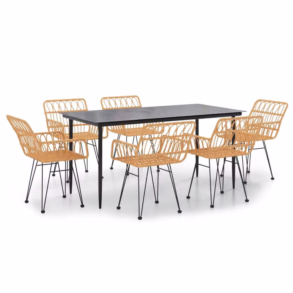 Berkfield Home 7 Piece Brown Poly Rattan Garden Dining Set with Glass Top Table – 2