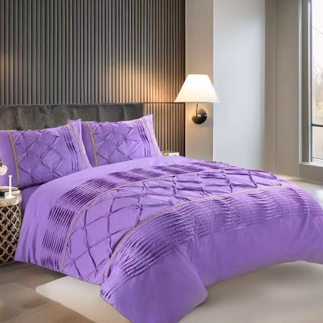 Snug City Modern Pintuck Border Pleated Duvet Cover and Pillowcase Set in Purple, W/D/H: 140 x 200 cm – 1