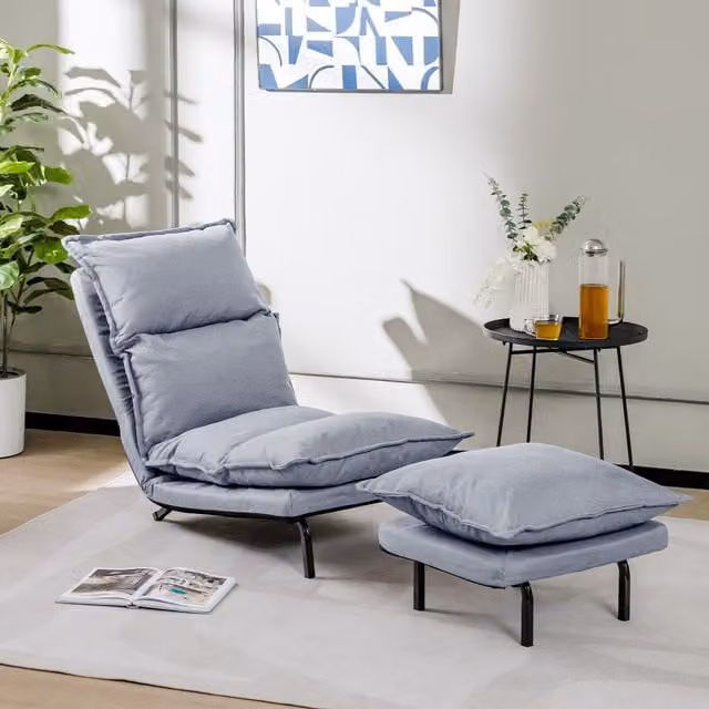 Costway Grey Fabric Armless Accent Chair with Ottoman