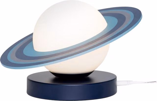 Litecraft Sammie Saturn LED Table Lamp, Multicolour Blue and White Glass Sphere