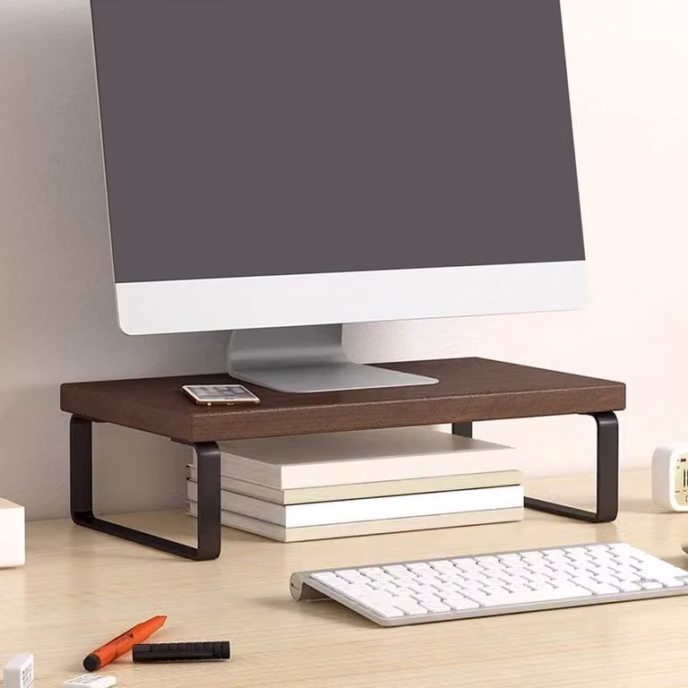 PAWNORA Brown and Black Wood Computer Monitor Stand Riser 30cm