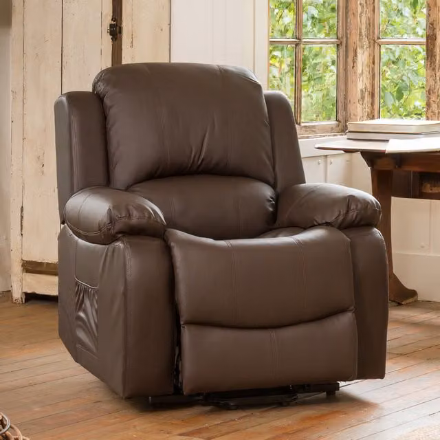 Artemis Home Brown Synthetic Leather Manual Lever Relax Recliner Armchair with Solid Wood Frame