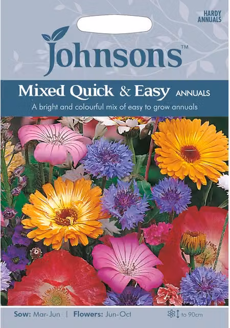 Johnsons Mixed Quick and Easy Annual Flower Seeds, Multicolour, Spring and Summer Ornamental Garden Variety