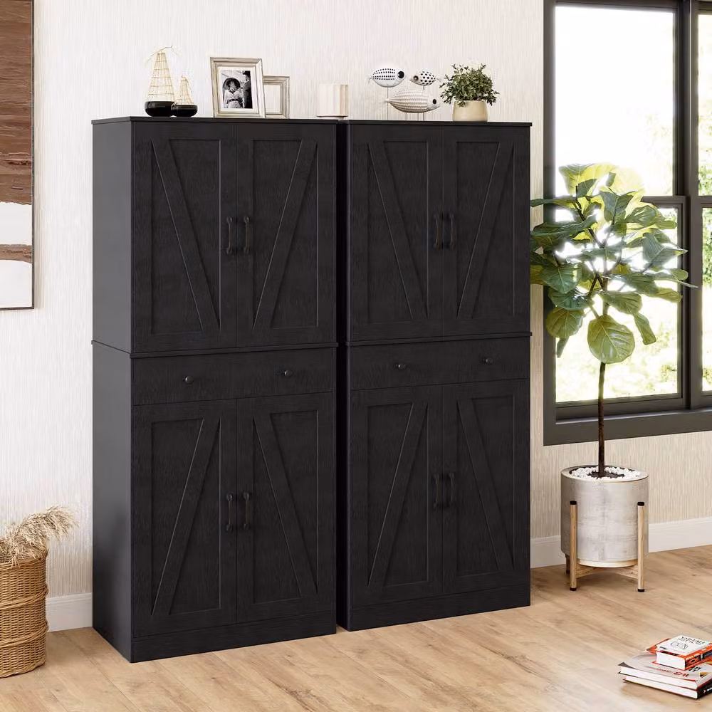 Costway Black Wooden Kitchen Pantry Farmhouse Cupboard Cabinet with Drawer and Soft Close Doors, Height: 183 cm – 8