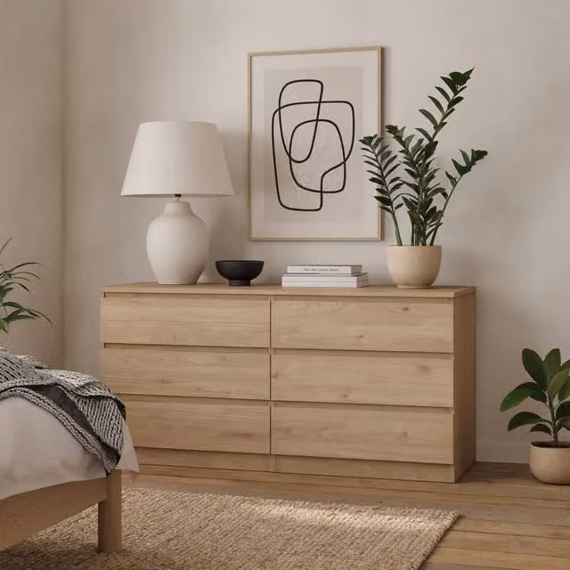 Wyld Haus Budapest Wide 6 Drawer Chest in Natural Oak Effect Brown – 1