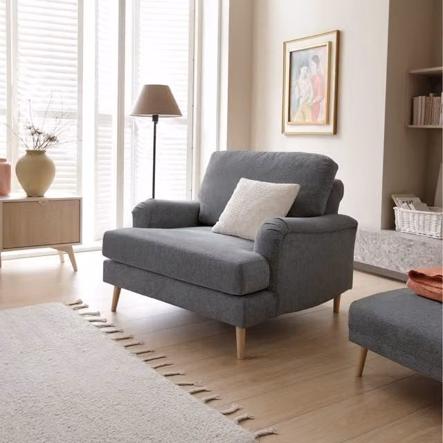 Abakus Direct Modern Grey Fabric Lounge Armchair with Armrests