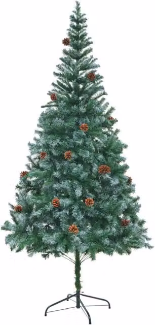 Berkfield Home Artificial Christmas Tree with Pinecones, Green and White, Height: 210 cm
