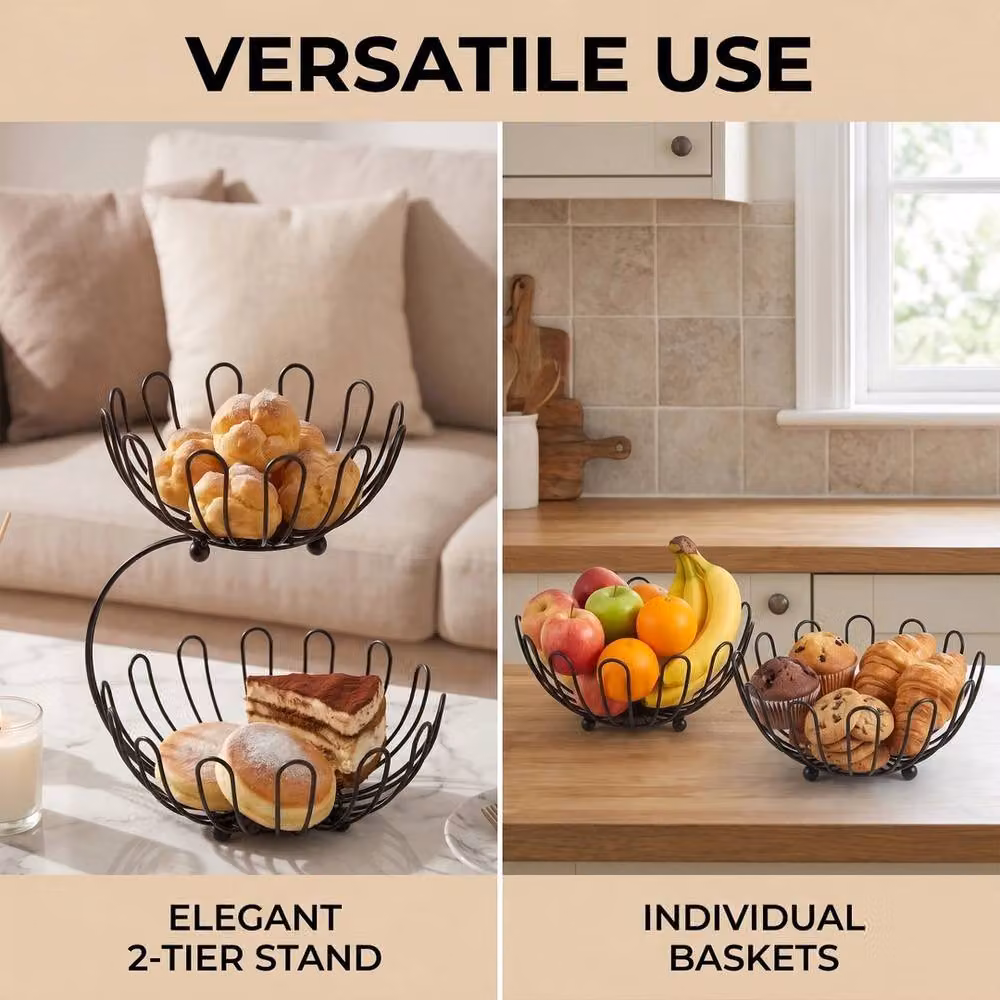 Havendro 2 Tier Metal Wire Fruit and Vegetable Storage Basket in Black – 4
