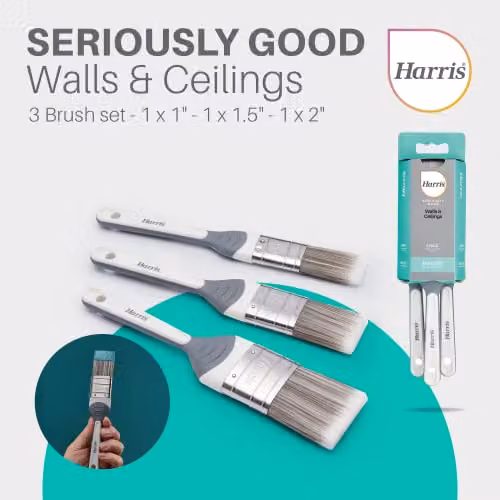 Harris Seriously Good Walls and Ceilings No Loss Paint Brush Pack of 3 for Water Based Paints, Multicolour – 2
